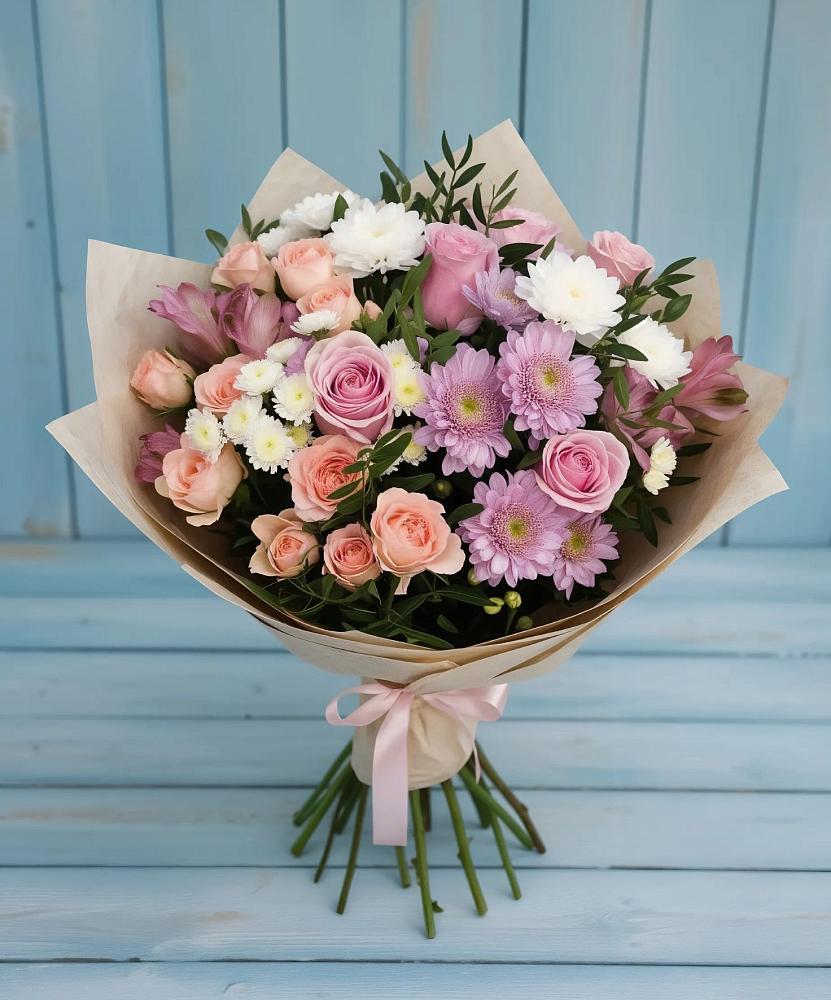 Букет цветов из: Хризантемы, Розы и Альстромерии в Элисте