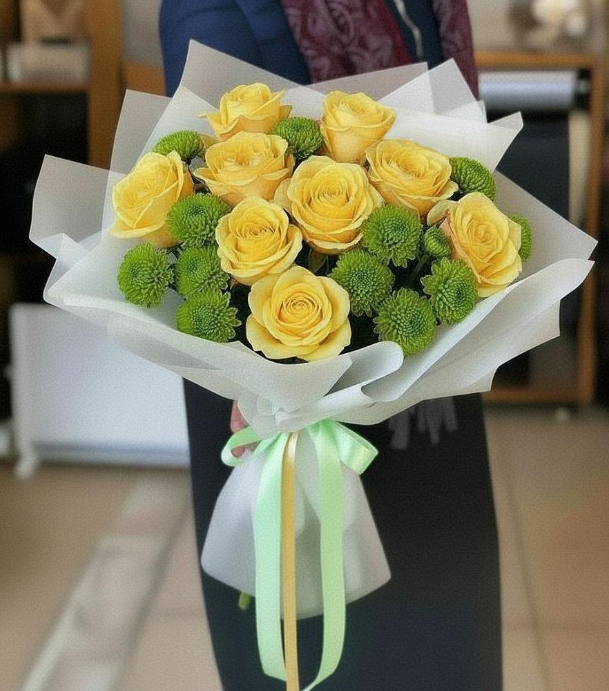 Букет цветов из: Хризантемы и Розы в Элисте