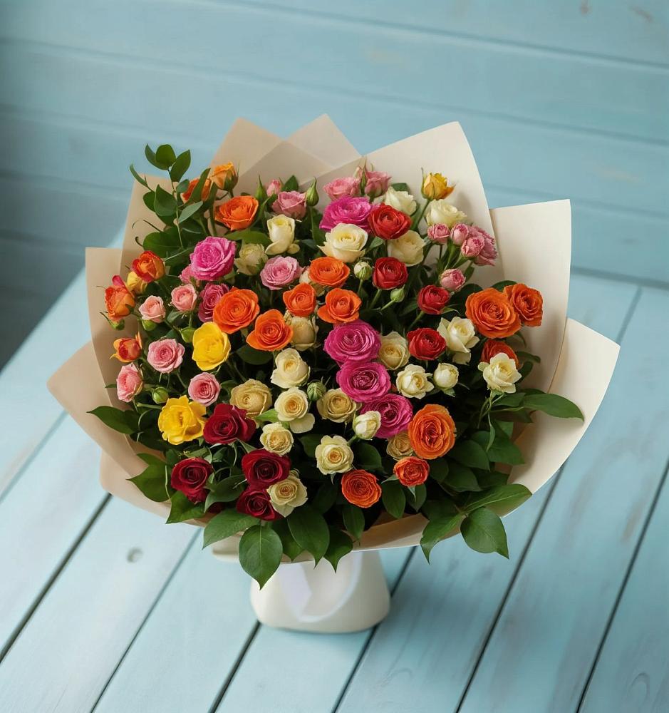Букет Микс из разноцветных кустовых роз в Элисте