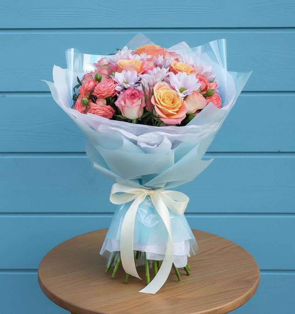 Букет цветов из: Хризантемы и Розы в Элисте